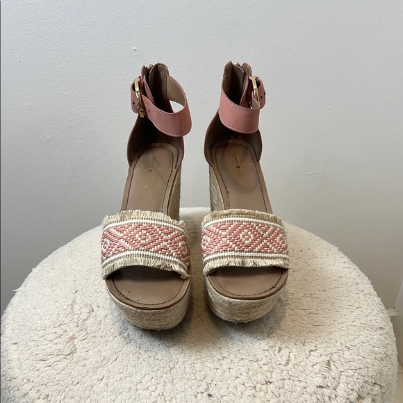 Tommy Hilfiger Pink and Tan Espadrille Wedge Sandals size 9. - Picture 1 of 11